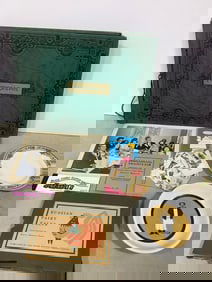 Vintage scrapbook(empty), vintage stamps, Russian Fairy Tales book, and more