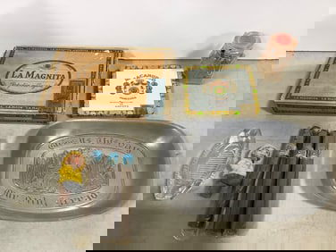 Vintage cigar boxes, Eales 1779 metal tray, and more