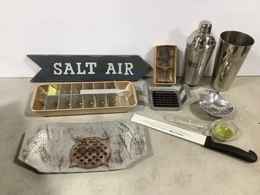 Ketel One Vodka bartending cup, metal tray, decorative wine stopper, and more(8.75in.tallest)