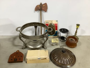 Flapper tank ball, silver plate warmers, candleholders(tallest 6.5in.), and more