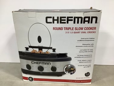 Chefman round triple slow cooker (3x1.5 quart oval crocks)