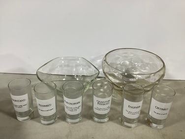 Large glass bowls and drinking glasses(7in.tallest)