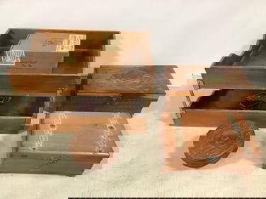 Vintage cigar box, wooden ashtray set, 2 tier wooden organizer(14.5in.x10in.x8.5in.), and more