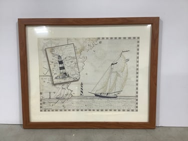 Framed Ship's Wheel print(17.5in.x21.5in.)