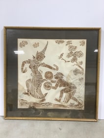 Framed Thai Temple artwork(23.5in.x23in.)