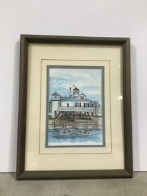 Hooper Strait Light framed and signed artwork (12in.x15.5in.)