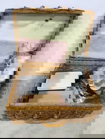 Picnic basket(18in.x14in.x9in.) with cups, tablecloth, container, and more