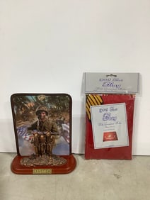 Vintage USMC flag(3x5 foot) and Bradford Exchange Limited Edition Guadacanal plate 2001