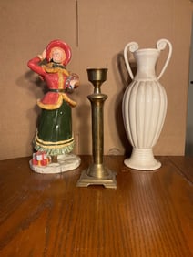 Brass candle holder and ceramic statues and more