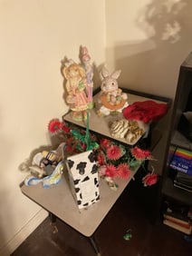 Ceramic bunnies, MCM dulles, plastic flowers and more