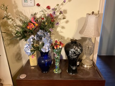 Stain glass vases and inland metal vases and more