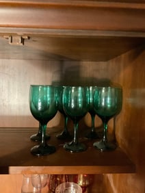 6 green wine goblets