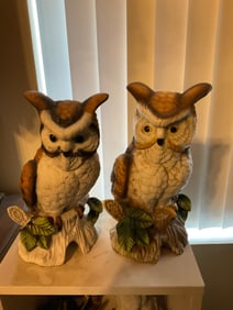 Lot of 2 ceramic owl statues 10in tall