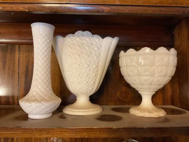 Lot of 3 milk glass vases