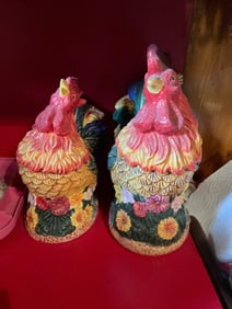 Lot of 2 rooster cookie jars 11in tall