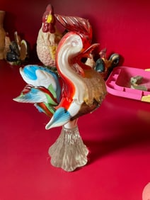 rooster art glass 10in tall