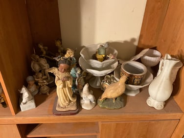 MUsic boxes, milk glass, resin figures and more