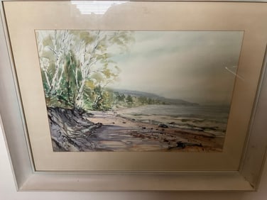 framed watercolor artwork signed Latook