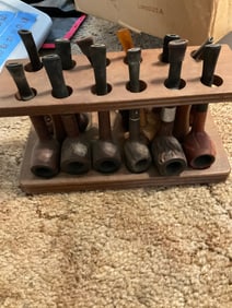set of 12 vintage pipes with stand