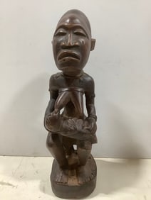 Wooden Handcarved Woman and Child Statue (16in Tall)