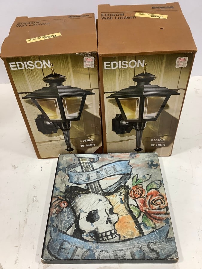 Edison wall lanterns(19'' high) and wall decor: Edison wall lanterns(19'' high) and wall decor