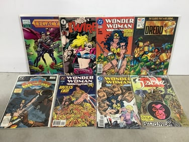 Various comics with covers(Wonder Woman, The Law of Dredd, Jon Sable Freelance, and more)
