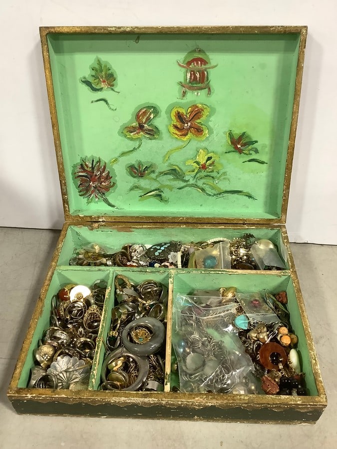 Jewelry Box (3inx11.5inx9in) with Various Costume Jewelry (rings, earrings, and more): Jewelry Box (3inx11.5inx9in) with Various Costume Jewelry (rings, earrings, and more)