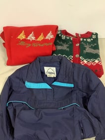 Eddie Bauer Seater - Size: M, Jerzees Christmas Sweater - Size: L, Snuggler Jacket - Size: 10