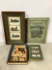 Vintage books and framed train wall decor