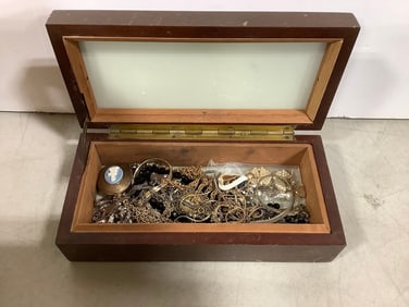 Costume jewelry in wooden organizer(9in.x4.5in.x3in.)