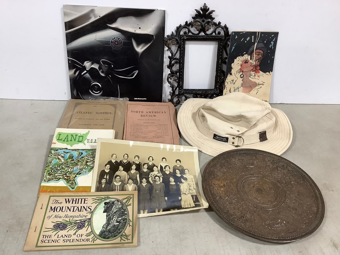 Vintage Travel guide with maps, Harley Davidson magazine,booklets, Panama Jack hat, and more) (1 of 1)