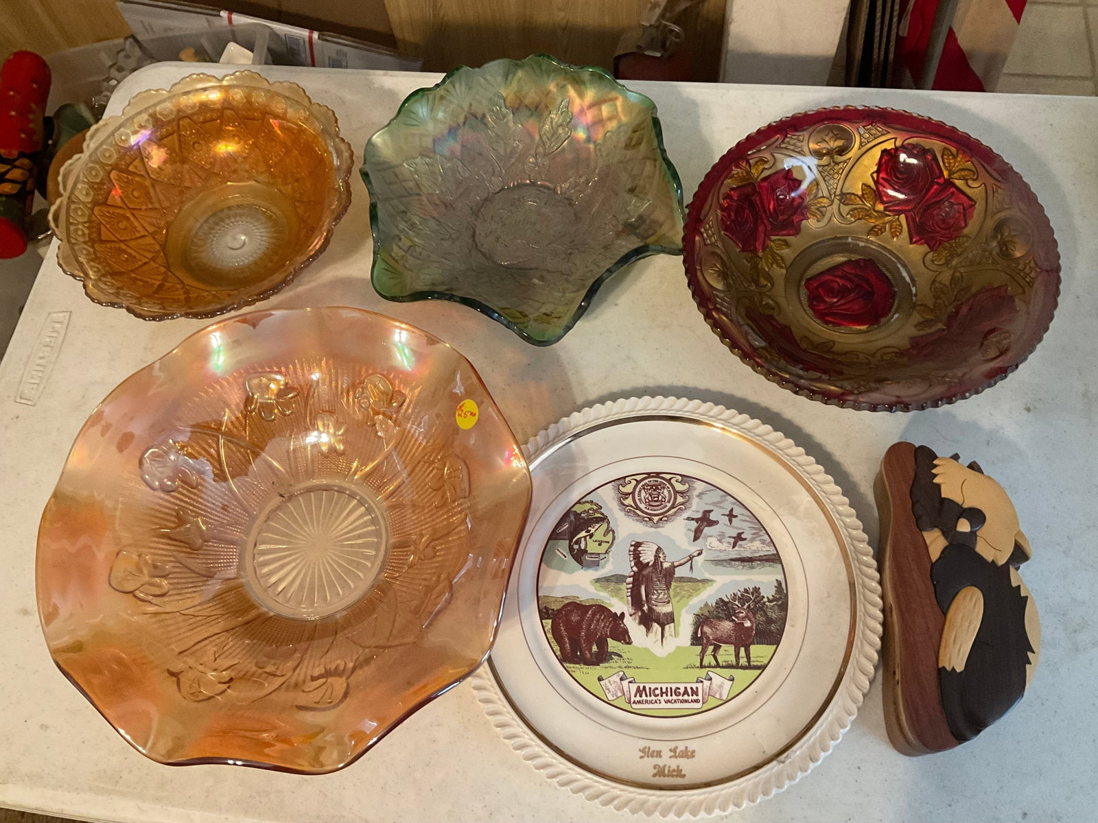 lot of decorative plates, platers, art and depression glass: lot of decorative plates, platers, art and depression glass