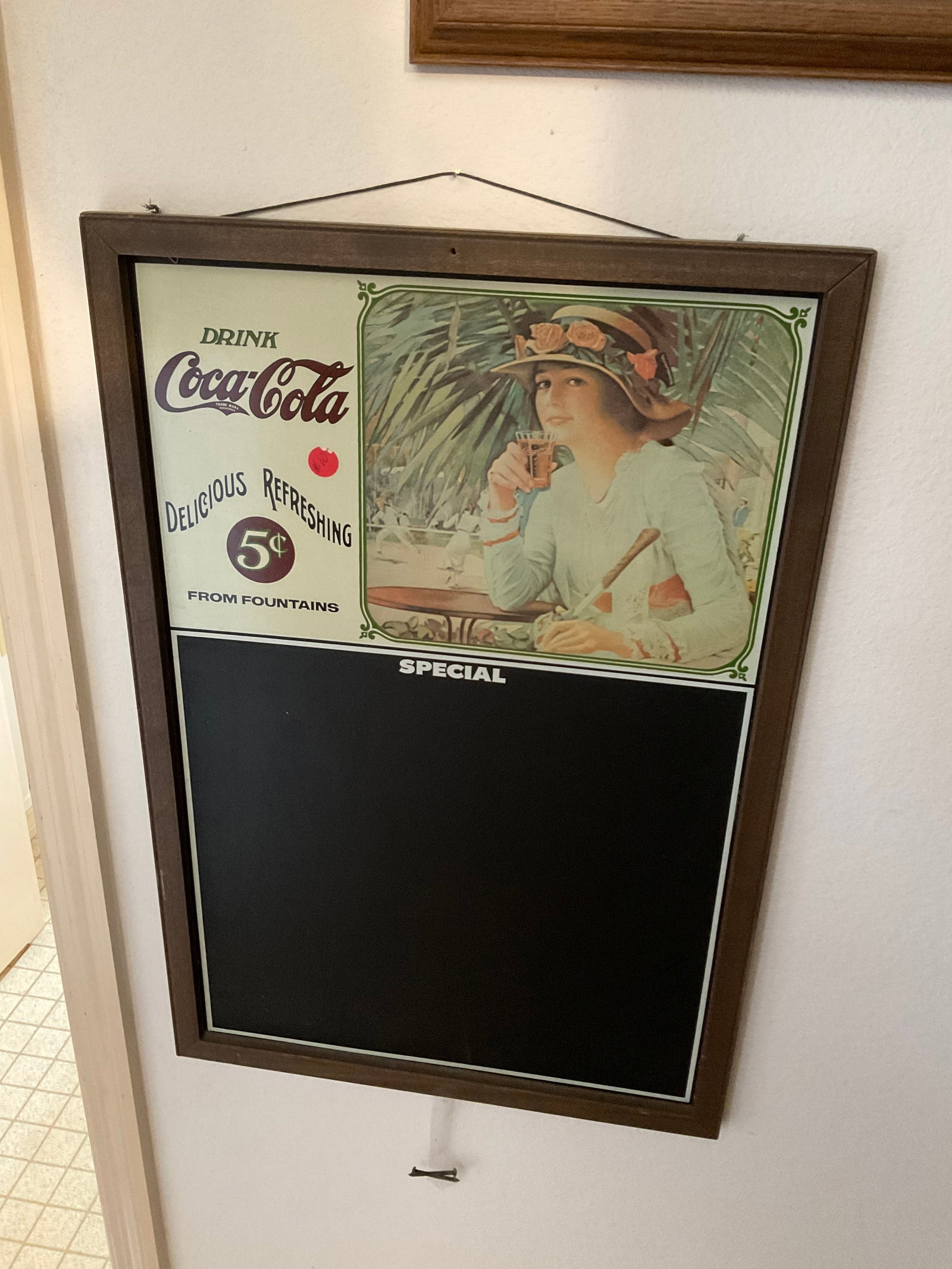 Coca Cola wall hanging chalkboard display 25x17: Coca Cola wall hanging chalkboard display 25x17