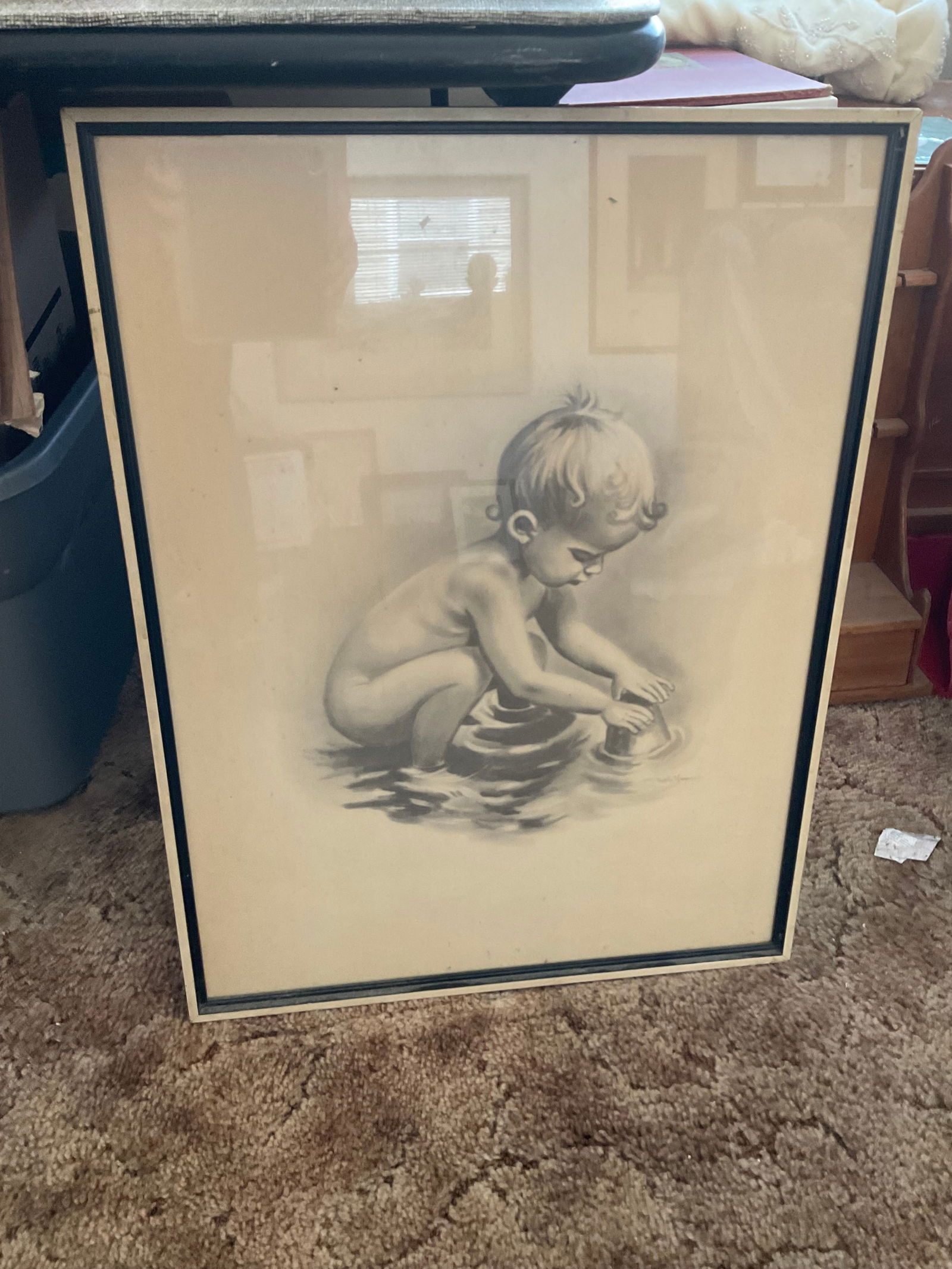 Signed black and white artwork of a baby 19x25 (1 of 1)