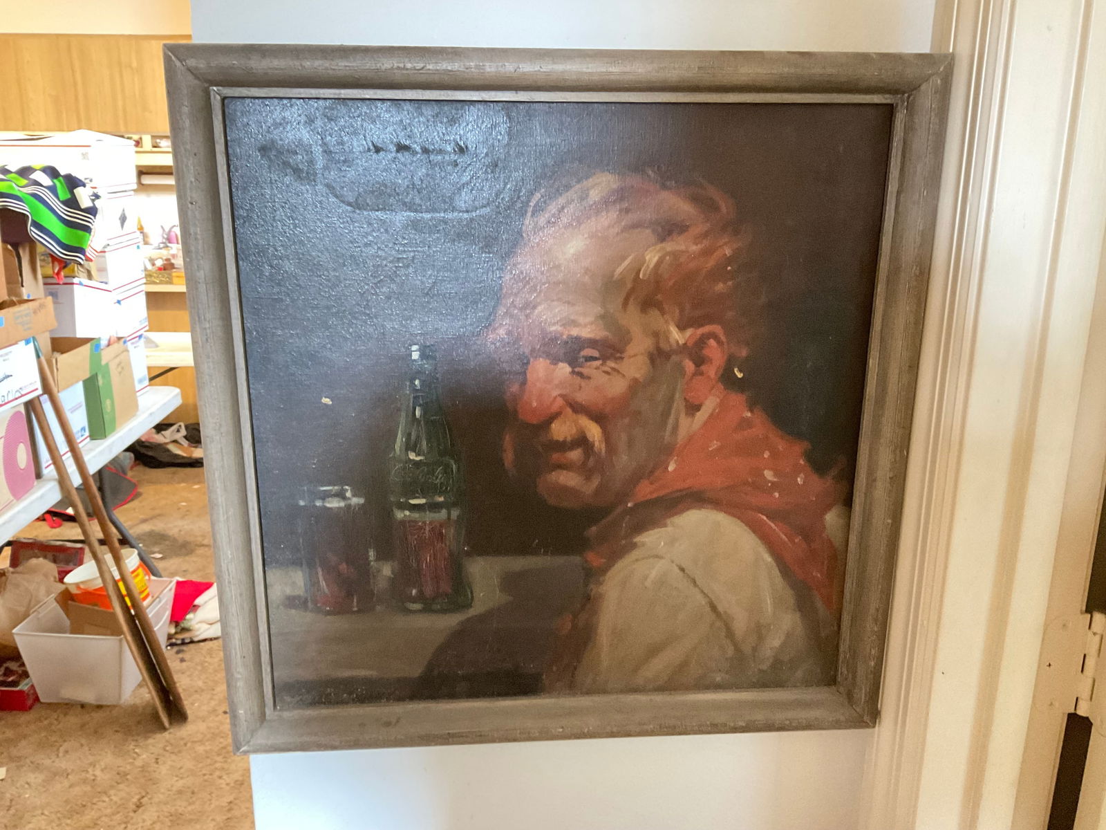 Framed Coca cola artwork on canvas(unable to read signature) 22x22 (1 of 1)