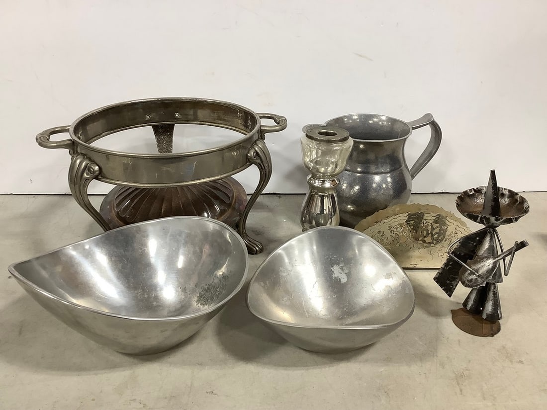 Metal bowls, pitcher, metal art deco statue(7.5in.tall), and more (1 of 1)