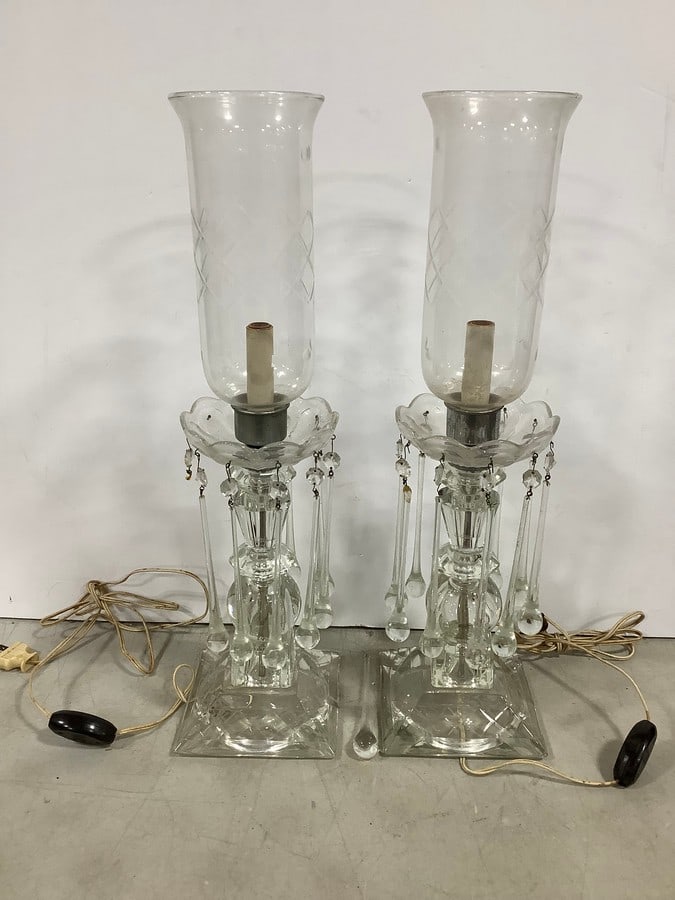 Set of 2 early 1900's crystal hurricane lamps(22in.tall) (1 of 1)