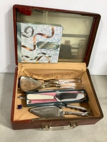 Vintage utensils and Old Hampshire Silversmiths silverplated server in case