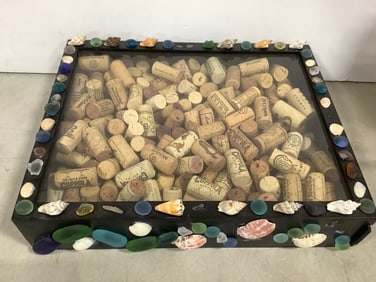 Shell themed box filled with wine corks
