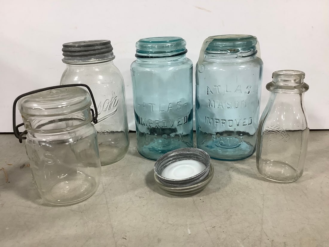 Vintage Glass Jars and Bottle (Tallest - 7in): Vintage Glass Jars and Bottle (Tallest - 7in)