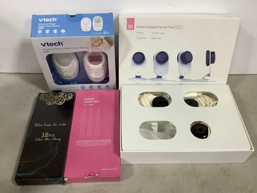 Yi House Camera Family Pack (missing one camera), Vtech Audio Monitor, Pink Taper Candles, and more