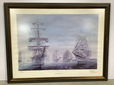 Framed 'Newport 1976' Art Print Signed by Kipp Soldwedel (24inx31in)