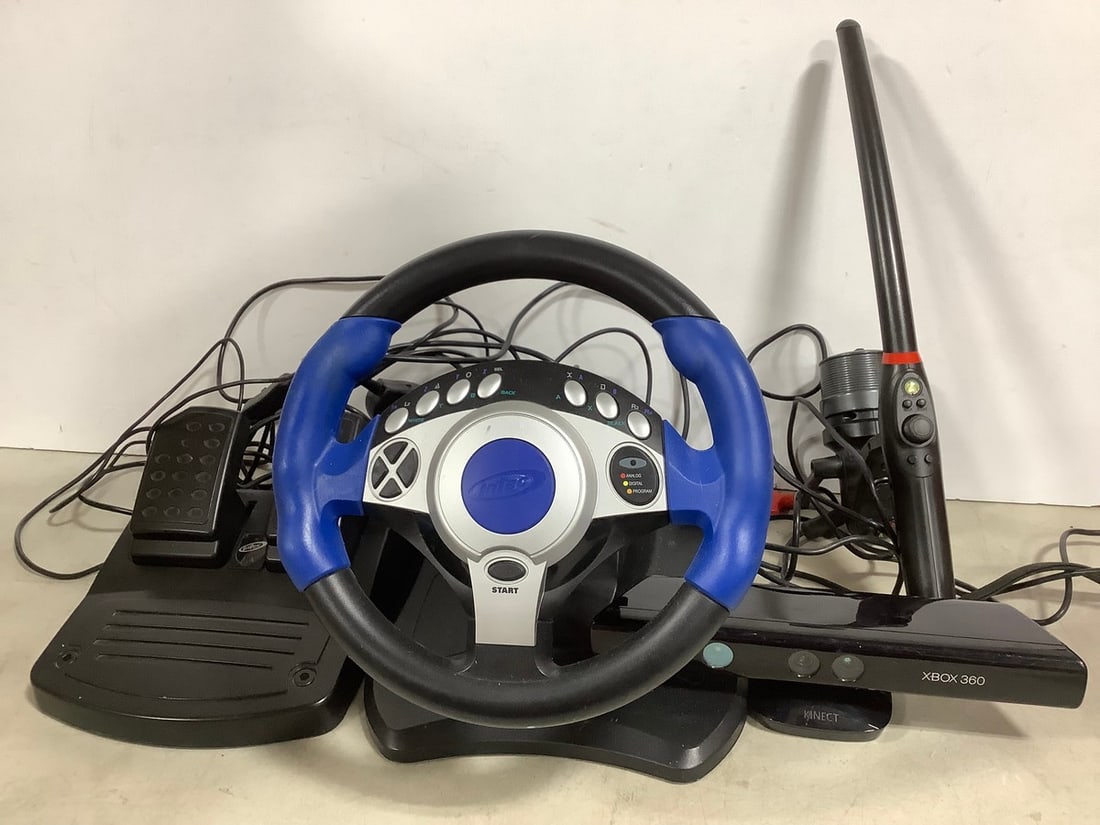 Intec Steering Wheel and Brake/Gas Pedal Attachments, Xbox Fishing Rod and Camera: Intec Steering Wheel and Brake/Gas Pedal Attachments, Xbox Fishing Rod and Camera