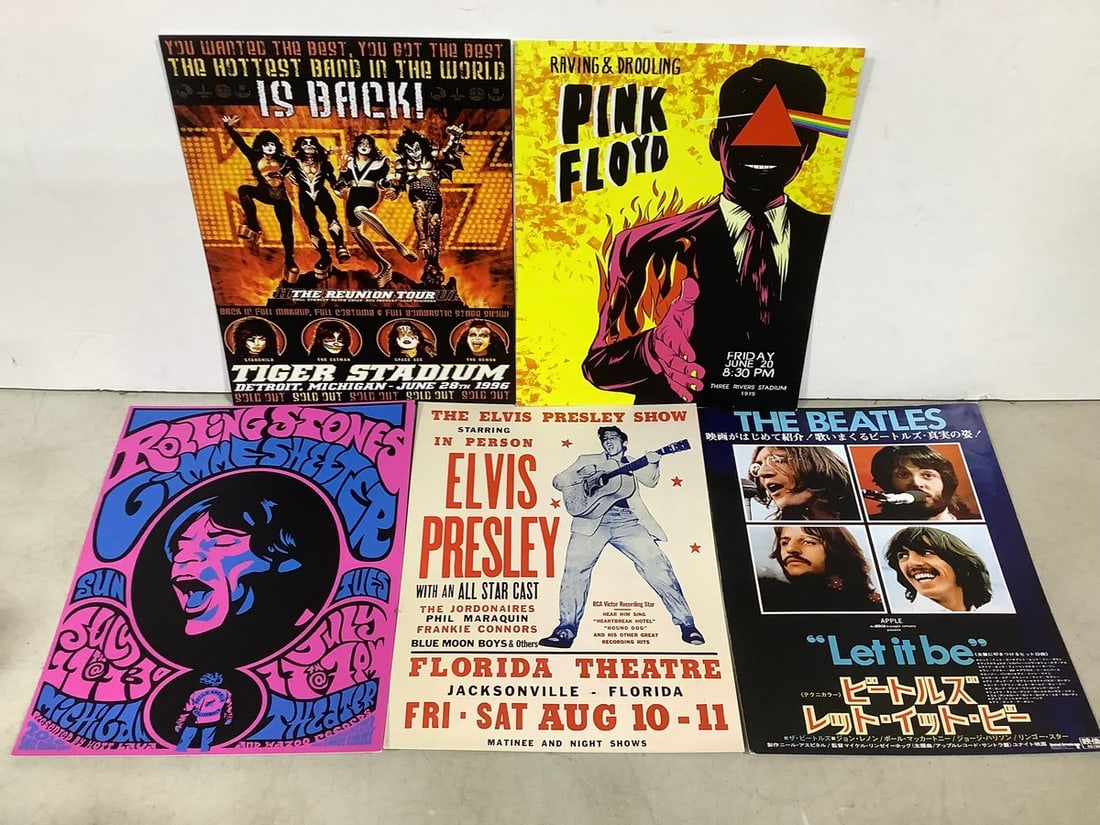 Rock Concert Repo Card Stock Poster Lot - Kiss, Stones, Beatles, Elvis, and more (1 of 1)
