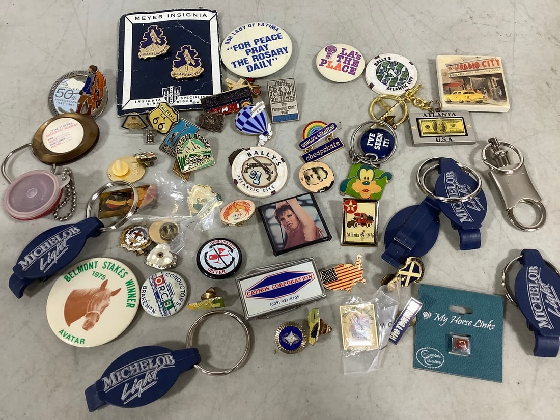 Vintage Pin, Button & Key Ring Lot (1 of 1)