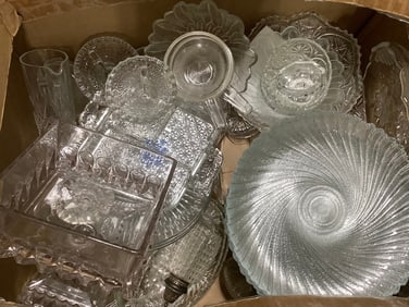 Various Clear Glass Plates, Cups, and more