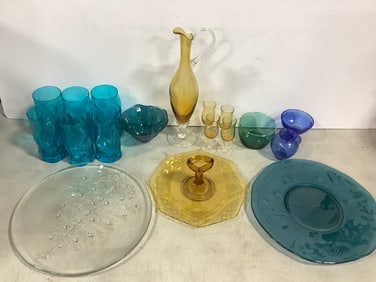 Various Glasses, Bowls, Pitcher (14in Tall), Plates, and more