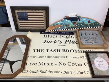 Framed Mirror (22inx11in), Various Wall Hanging Decor, and more