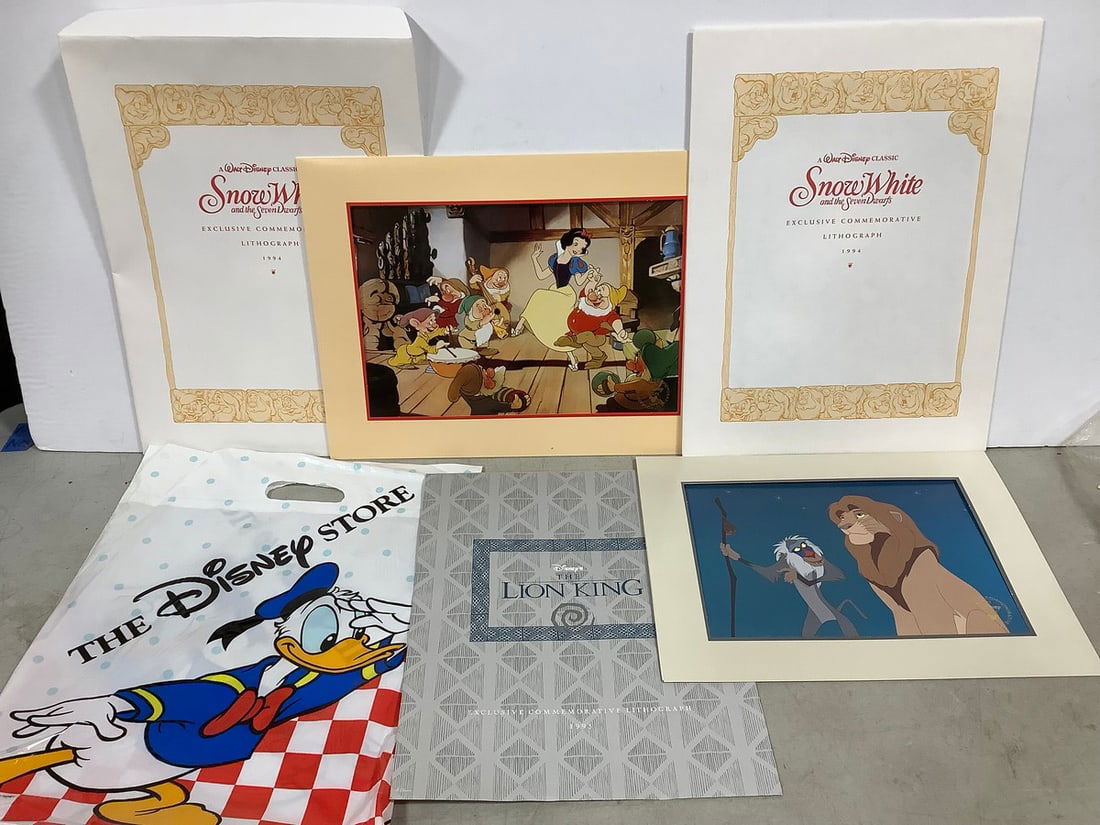The Disney store bag and Snow White/Lion Kiong lithographs(largest 12in.x16in.) (1 of 1)