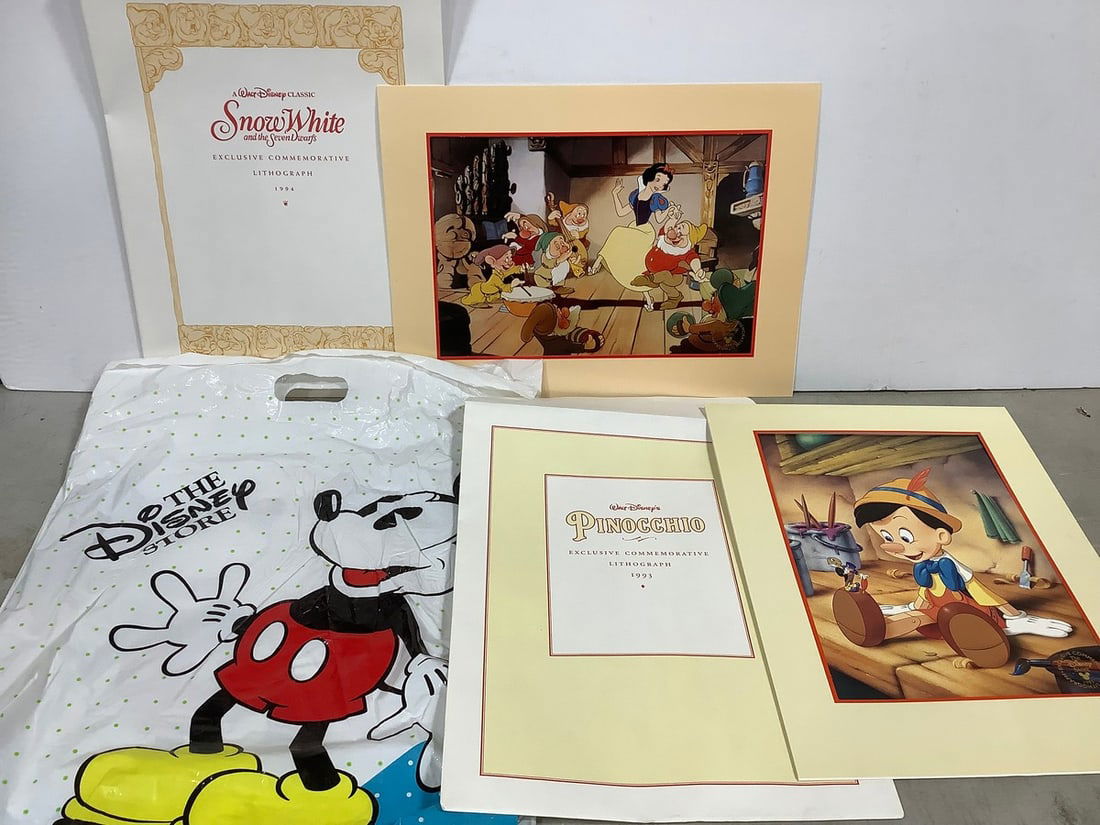 The Disney store bag and Pinnochio/Snow White lithographs(largest 12in.x16in.) (1 of 1)